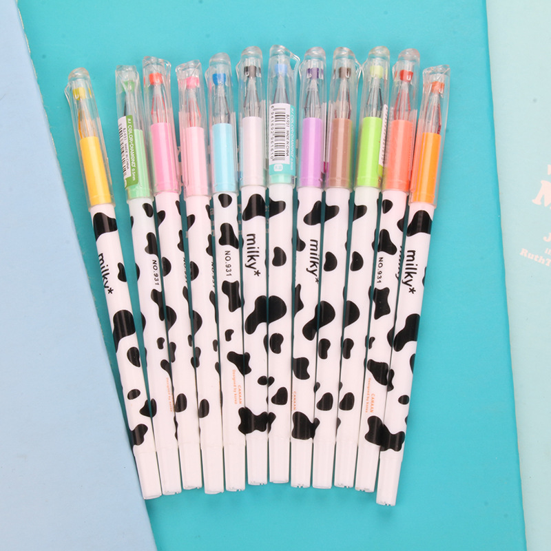 P-0738 Creative Stationery: Cute Cow Pattern Colored Gel Pen, 12-color Diamond Stone Gel Pen full figure