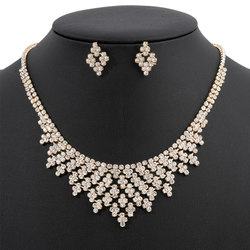 Amazon Cross-border Creative hollowed-out cross rhinestone necklace Earring set, high-end and fashionable style, full diamond design sense accessories, banquet and party accessories details Picture