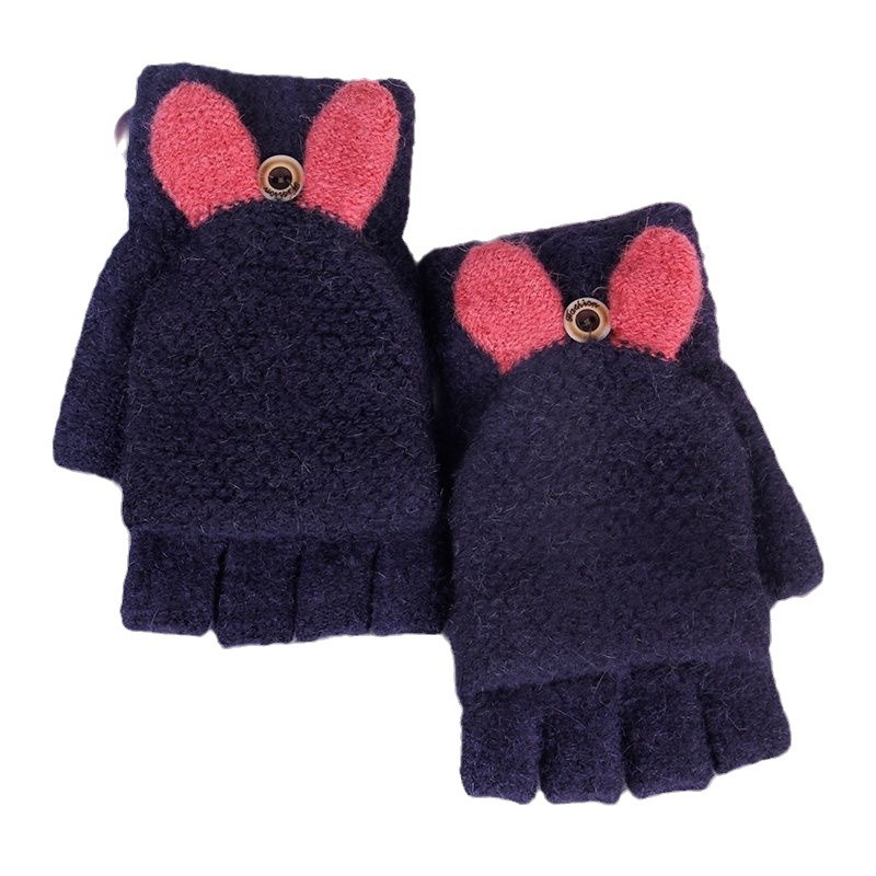Wholesale of winter plush student gloves with fleece cover, warm and cute, half-finger-exposed, half-finger-exposed and half-finger-exposed cotton gloves Item Picture