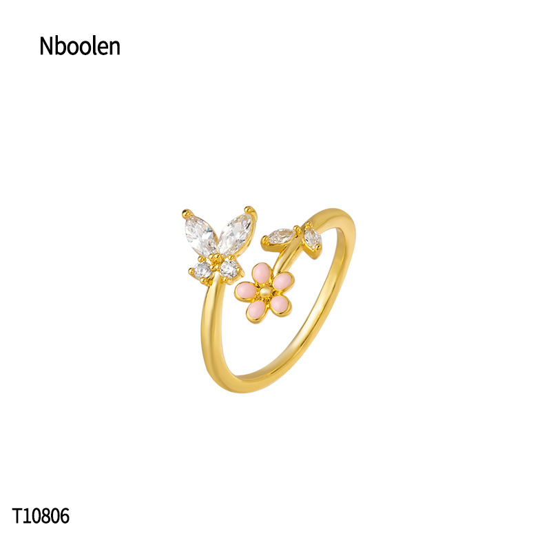 柏伶饰品新款轻奢五叶花戒指式锆石高级感个性指环戒简约气质饰品白底实物图