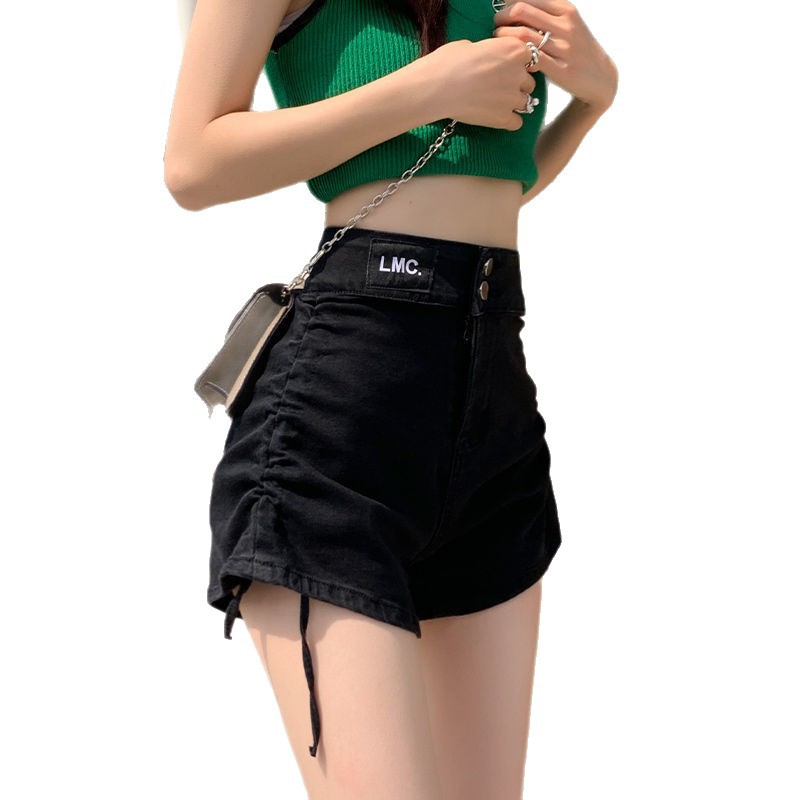 Pantalones cortos de mezclilla slim de cintura alta para mujeres verano 2025 ins trendy slim hot girls sexy a-line con cordón pierna ancha pantalones calientes Item Picture