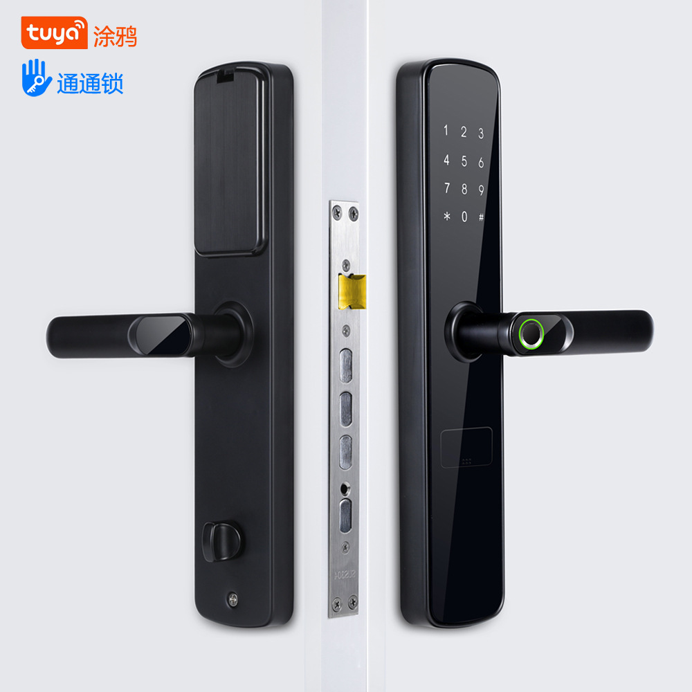 Tongtong Lock, black smart door lock, facial recognition, fingerprint, digital keyboard, green sensing ring handle Application Scenario