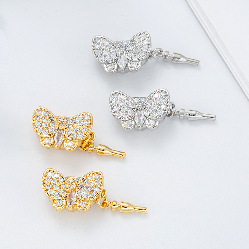 14K gold-plated and zirconium-inlaid three-dimensional bow, pin-type ingot buckle, insertable buckle head diy accessory snap Specification image