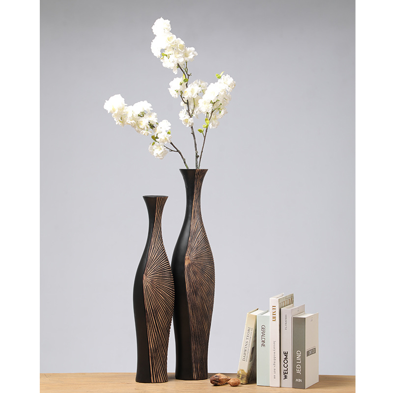 2026 new retro light luxury vertical tall floor-standing vase decoration, living room dried flower art, entrance background wall resin home decoration Specification image