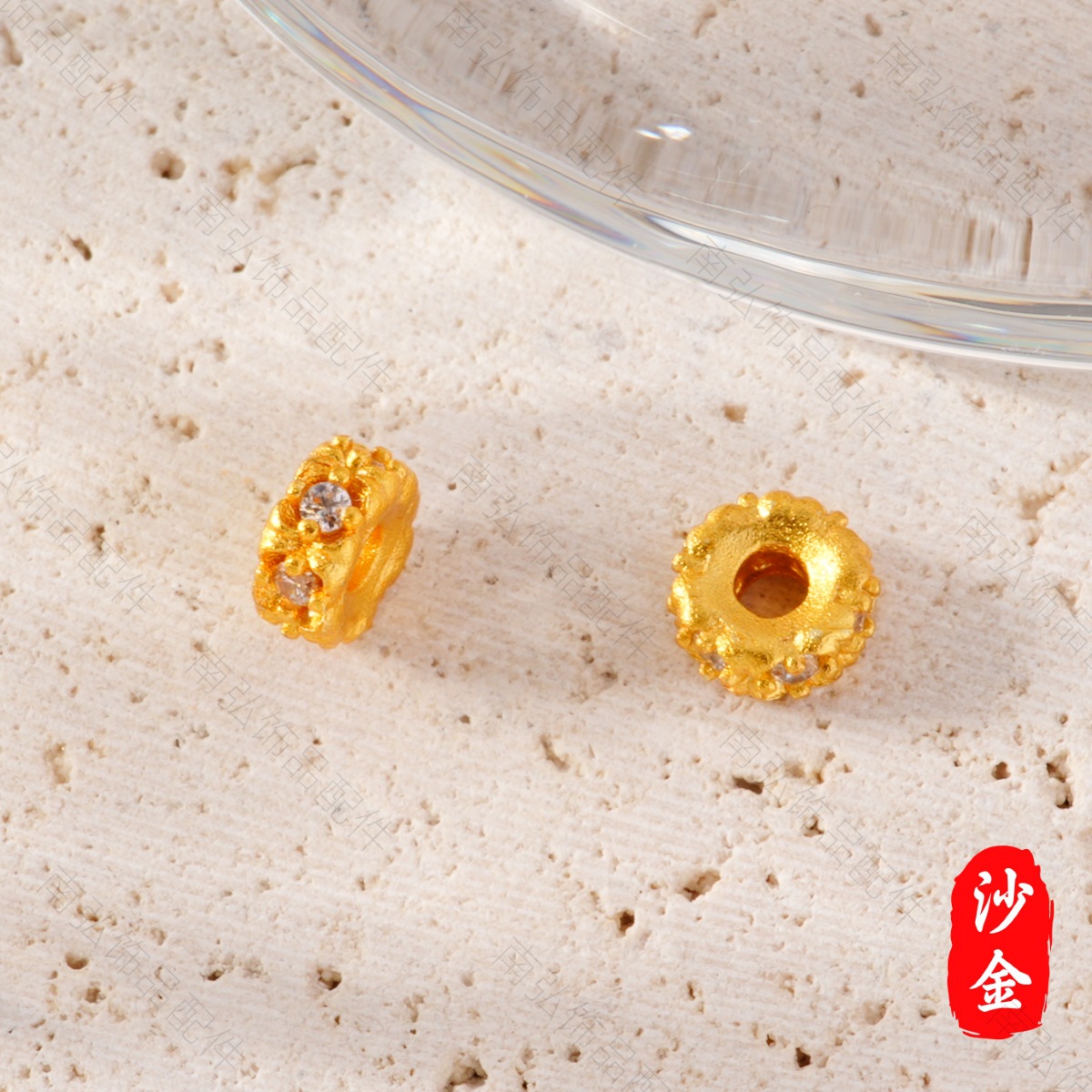 New ancient-style sand gold high color retention set with zirconium ring beads, high-end Chinese-style bracelet and necklace DIY accessory details Picture