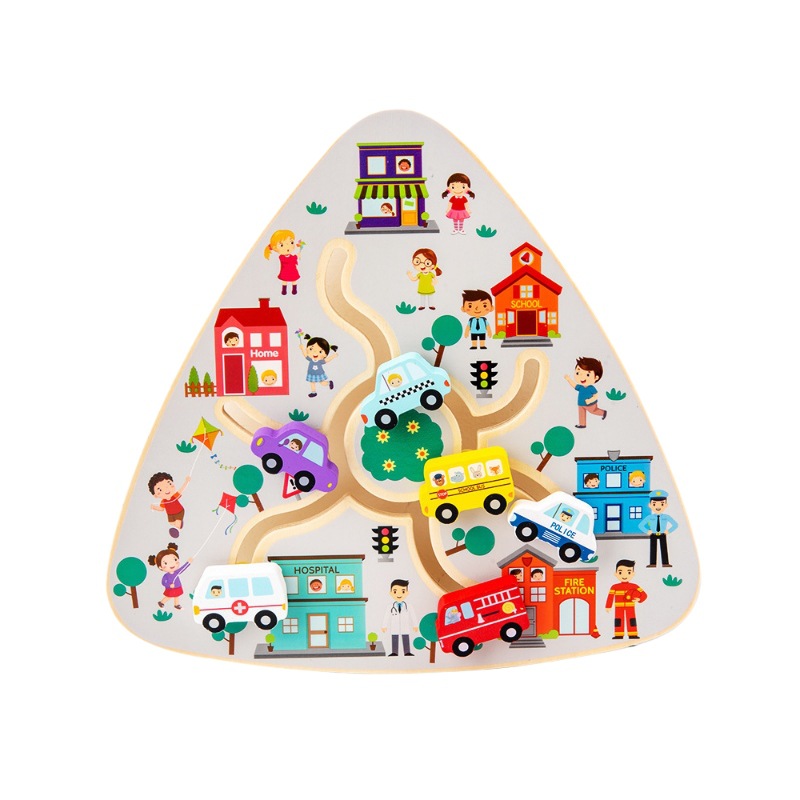 Children's track walking maze Toy 2, a wooden brain-stimulating logical thinking and concentration training game for parents and children aged 1-3 Item Picture