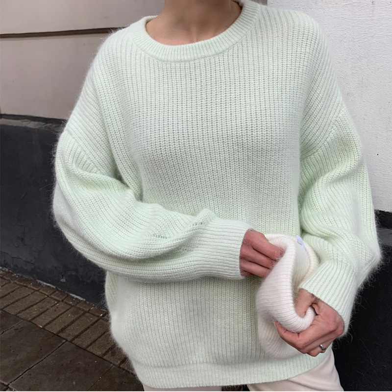 In autumn and winter, the European and American InS-style mink imitation sweater is a laid-back style for women. The loose and super soft knitted top is versatile for women Specification drawing