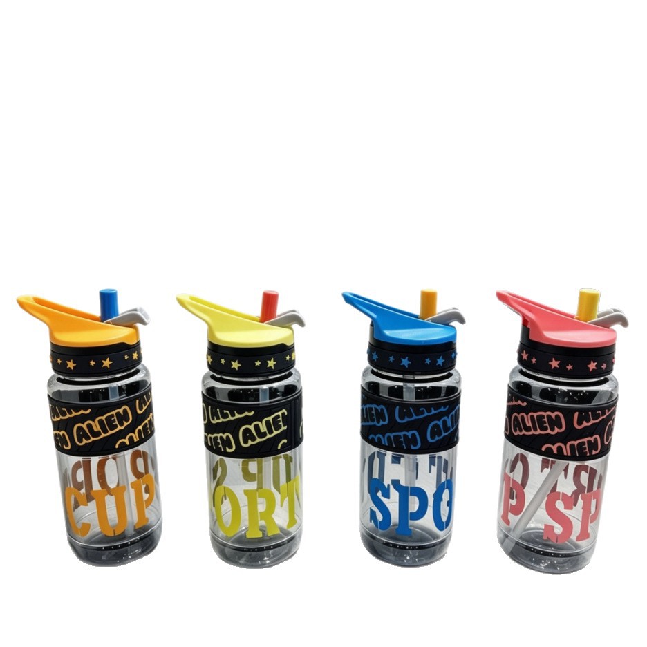 Trendy letter sports bottle Portable straw cup Outdoor large-capacity leak-proof water bottle Item Picture