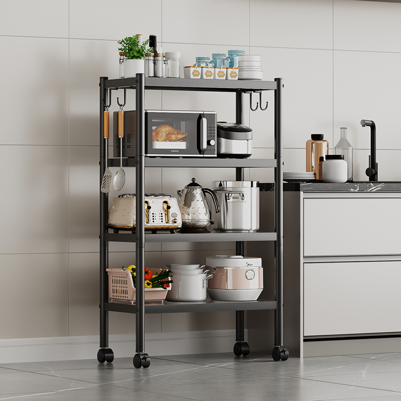 跨境厨房置物架厂家两层面包储物柜家用金属多层带轮子移动置物架细节图