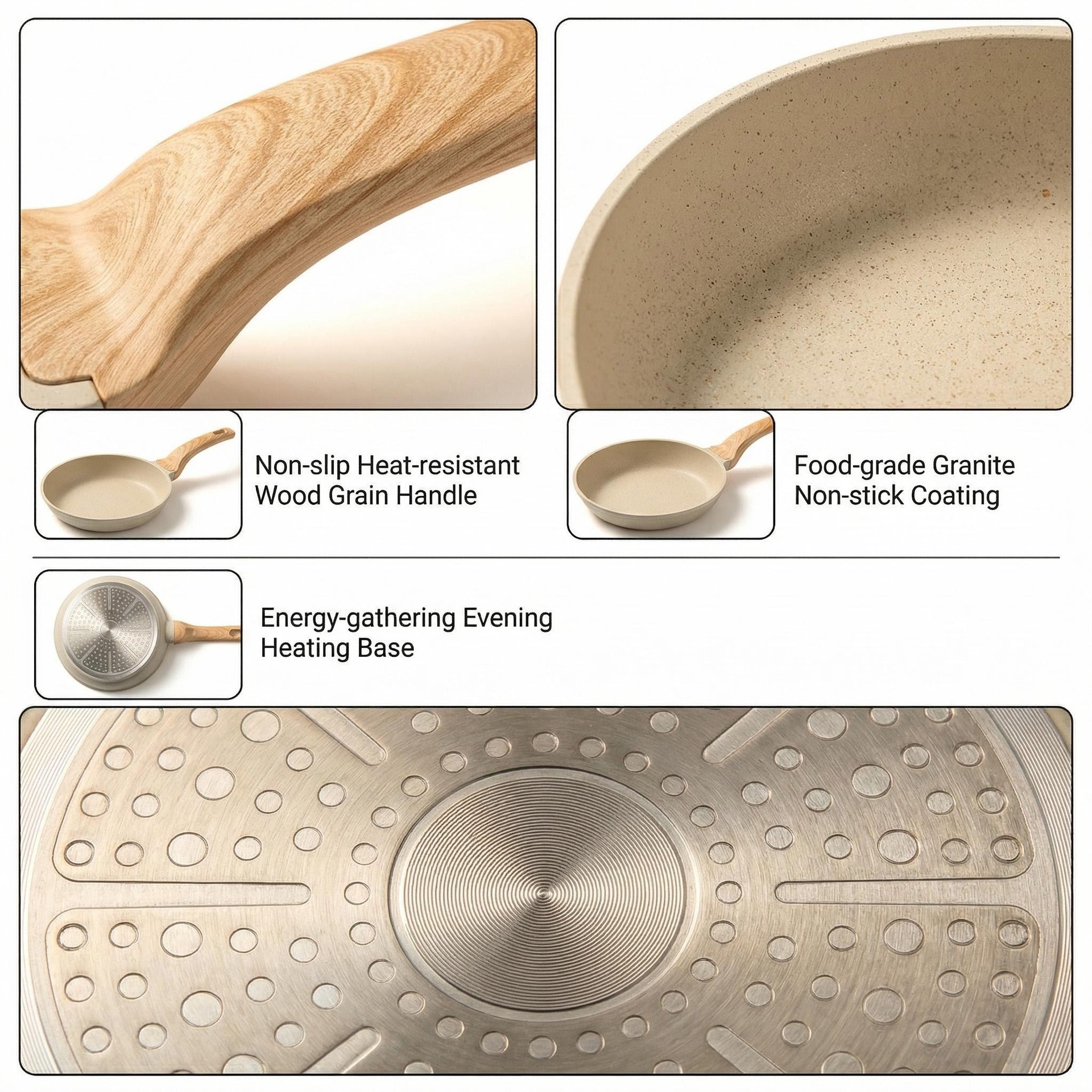 Frying pan set, tourmaline non-stick set, granite cookware, non-stick five-piece set, wok, soup pot, small milk pot details Picture