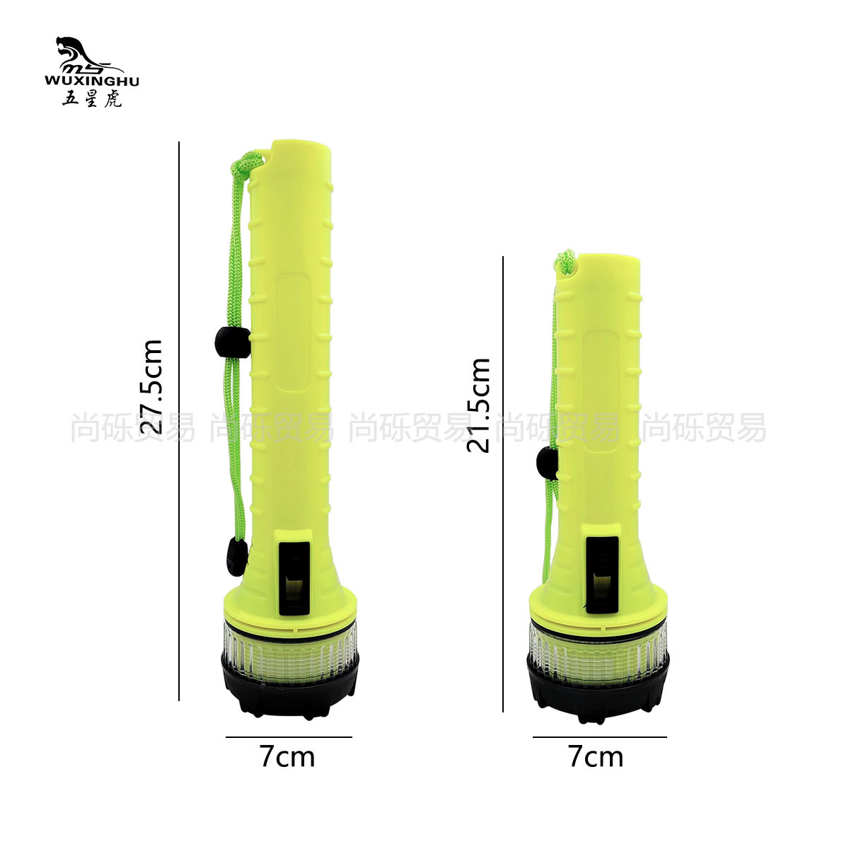 Waterproof fluorescent green battery-powered diving flashlight, long and short models, simple switch diving lighting flashlight details Picture