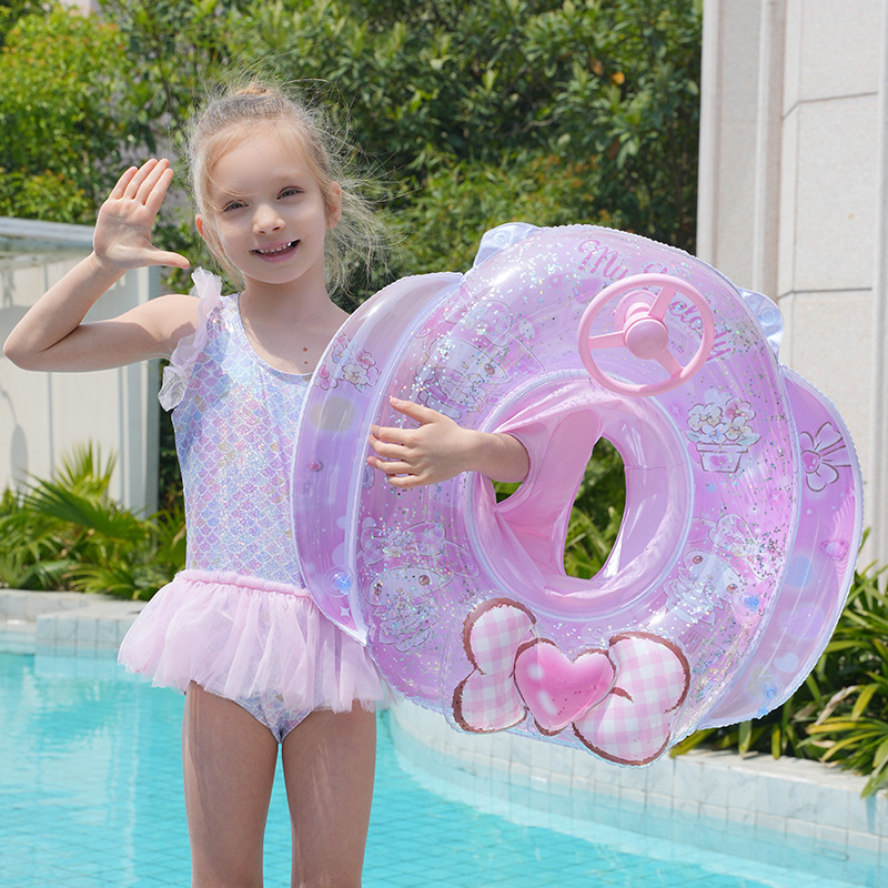 Sanrio thickened steering wheel boat children's swimming ring, anti-rollover sponge bottom seat ring, baby sunken pocket ring details Picture