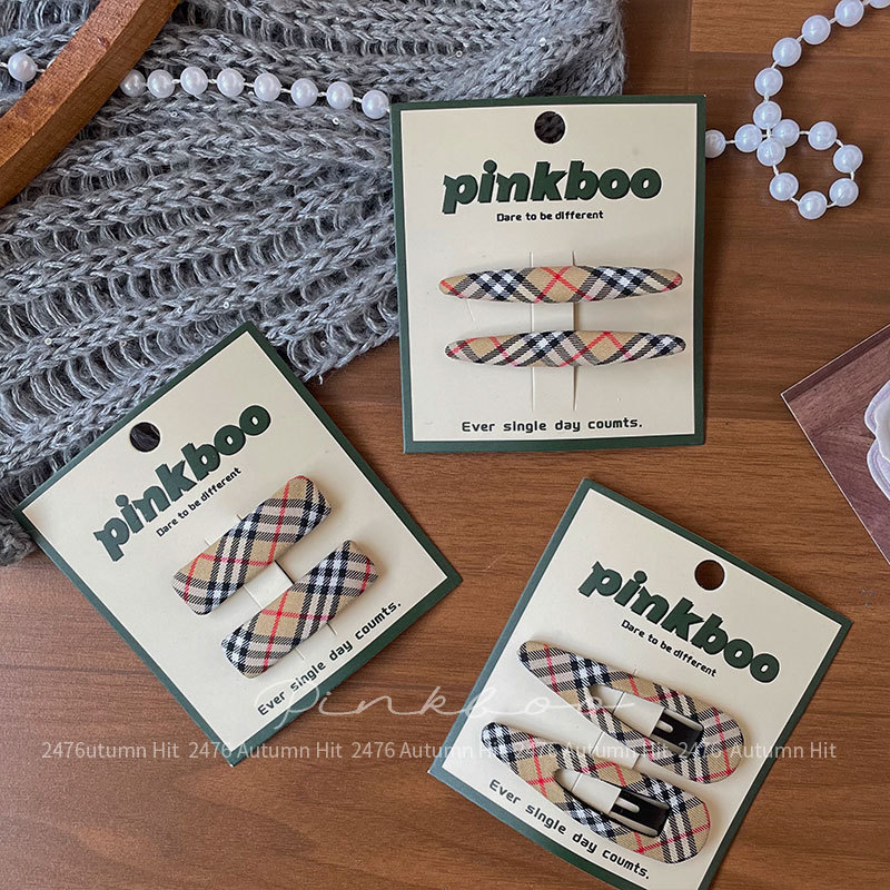 New Korean autumn geometric checkered hair clip, handcrafted fabric, children's side fringed bangs clip, girl's hair accessory pinkboo retro British checkered hair clip set, fabric style, autumn and winter commuting fashion quality