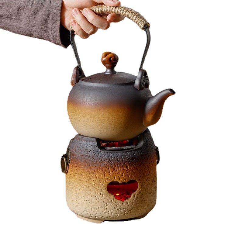 围炉煮茶室内家用器具全套烧烤炉烤火炉子碳炉陶土炭炉烤茶套装白底实物图
