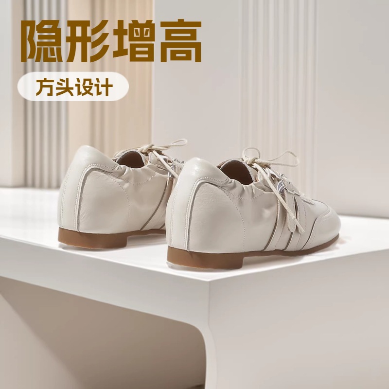 studiolee's 3cm height-increased square toe double-buckle lace-up casual shoes with a ballet-style leather upper details Picture