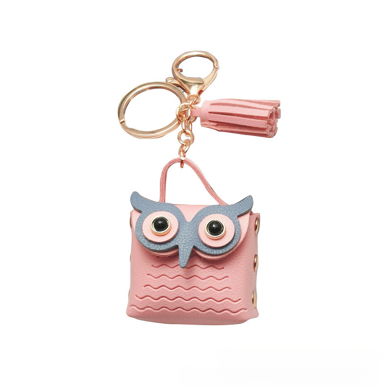 Cross-border Korean version creative leather owl coin purse keychain, cute cartoon bag pendant, car tassel chain Item Picture
