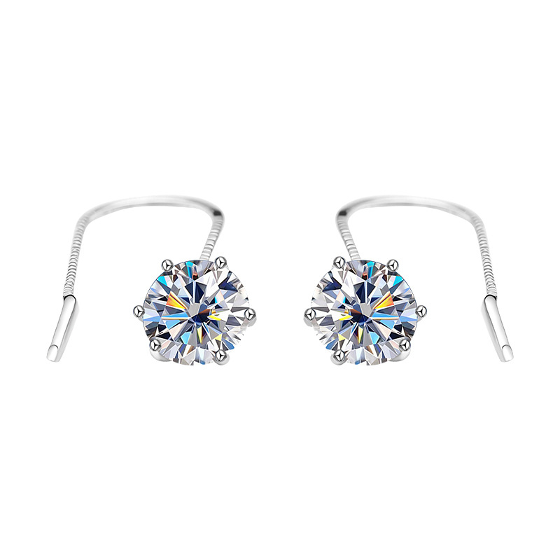 Zhuoheng Select S925 pure silver Moissanite stud Earrings, a classic six-prong stud earrings for women, a cross-border bestseller, high-end and light luxury ear line earrings Application Scenario