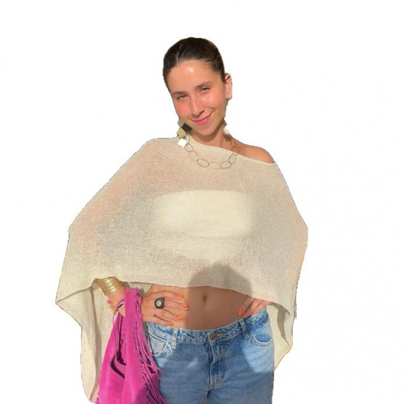 2025 Design sense irregular cape shawl sun protection shirt for women's season loose and laid-back thin ice silk knitted sweater top Item Picture