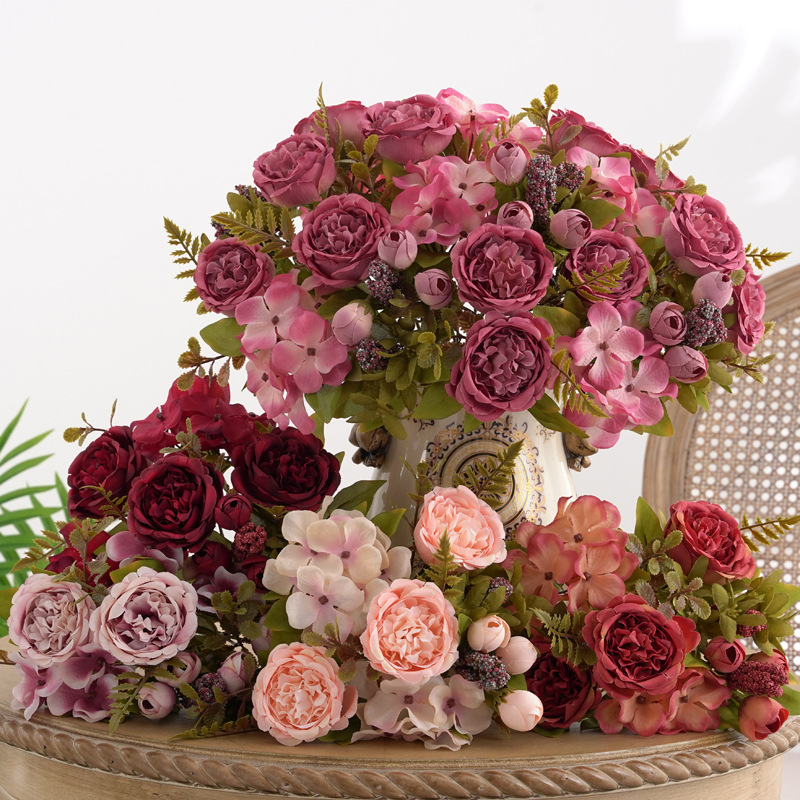 7叉欧式苞芯牡丹仿真花芍药玫瑰花家居摆件婚庆手捧花桌面装饰