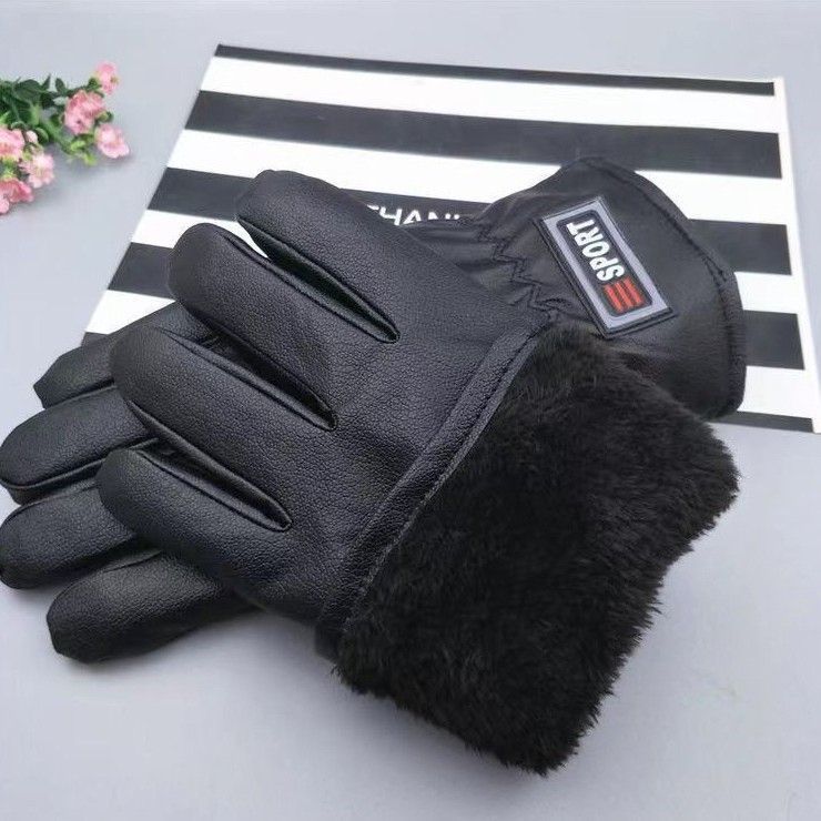 Thickened leather gloves, PU autumn and winter leather gloves, men's touch screen genuine leather gloves, PU three-rib driving and skiing warmth Specification image
