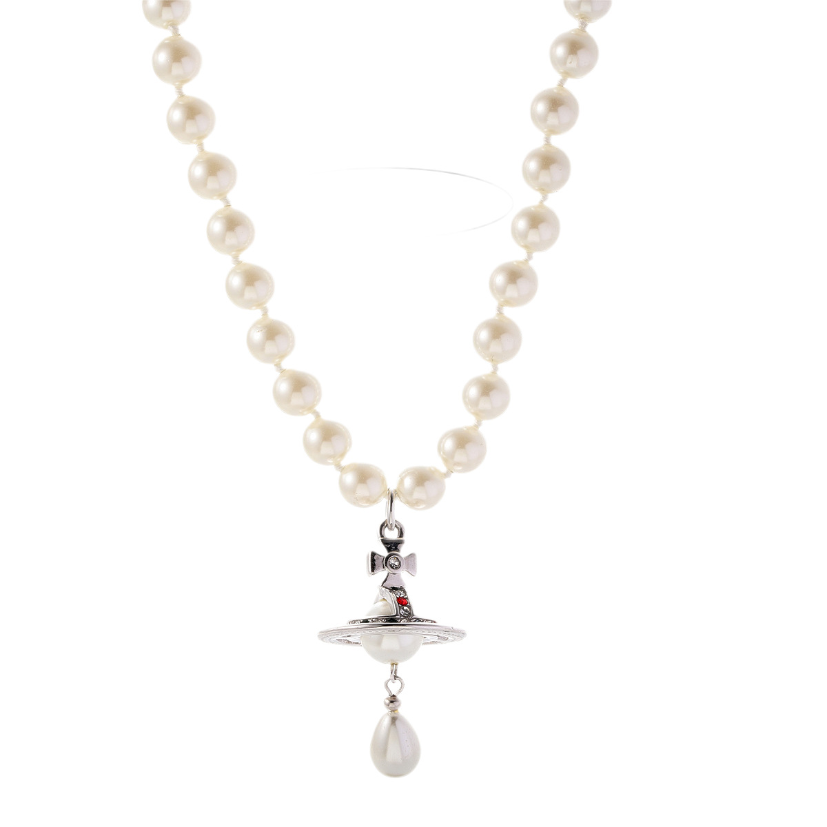 Empress Nassasi Saturn Three-dimensional Water Drop Baroque Pearl Necklace, long women's sweater chain, light luxury and high-end feel Item Picture