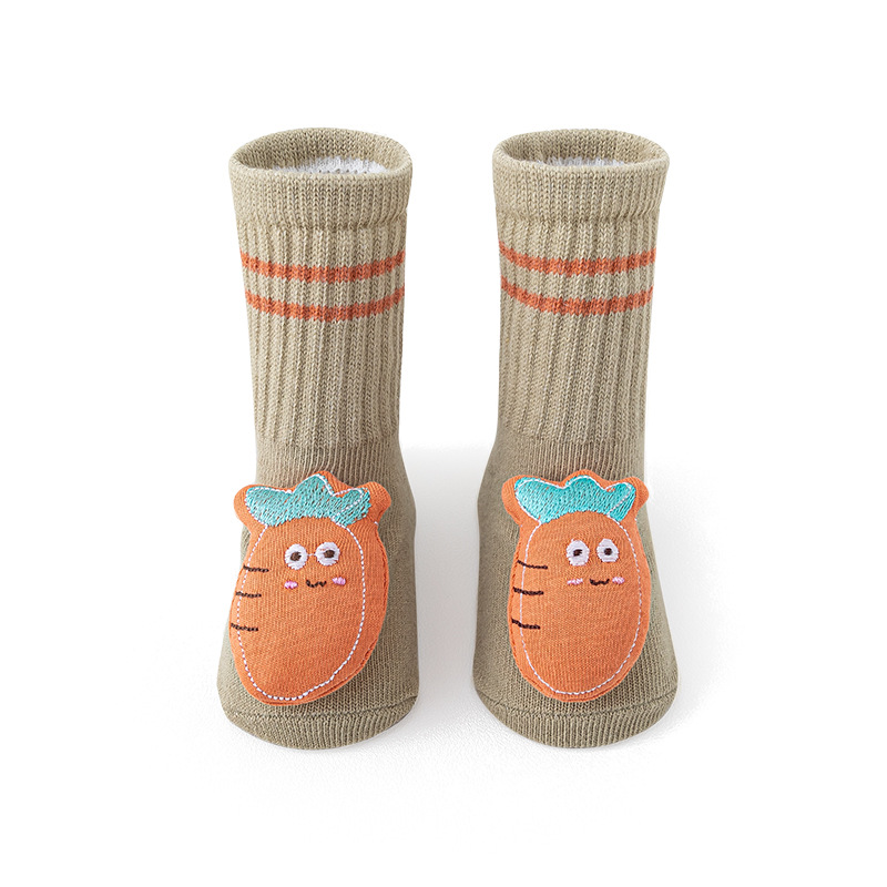 Baby socks autumn and winter new style baby floor socks, glue cartoon doll socks, solid color double-needle newborn socks for 0-9 months Item Picture