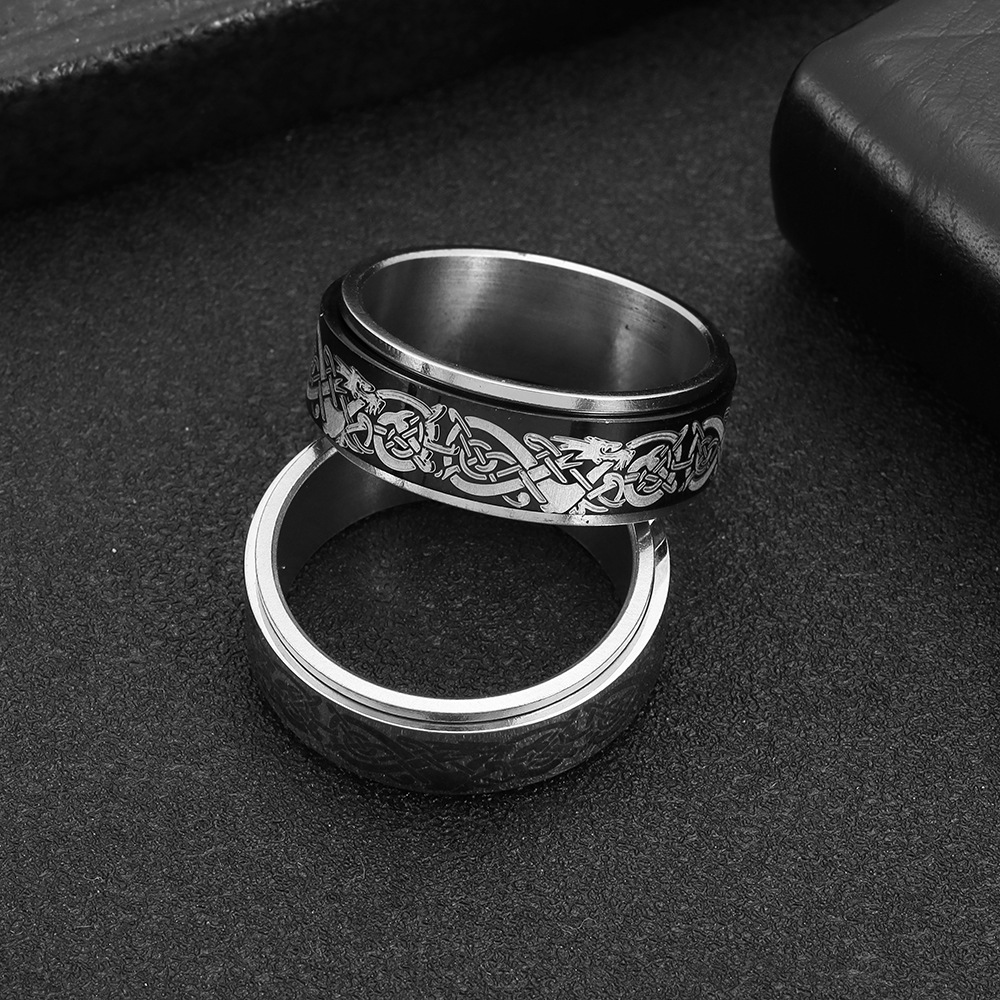 2024 amazonas europa y Estados Unidos cross-border nuevos accesorios para hombres titanio acero anillo de patrón de dragón anillo puede girar despresurización decoración de la mano Specification image