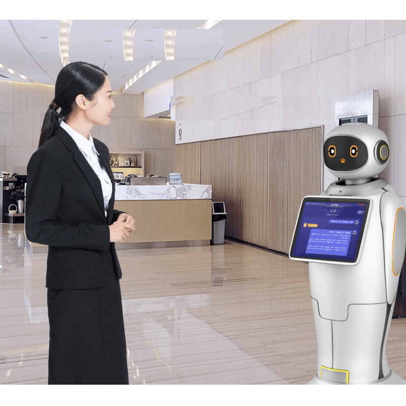 The intelligent service reception, welcoming and explanation robot in the Red Sun Technology Government Affairs and Taxation Hall exhibition Hall can take the elevator to guide interaction and communication details Picture