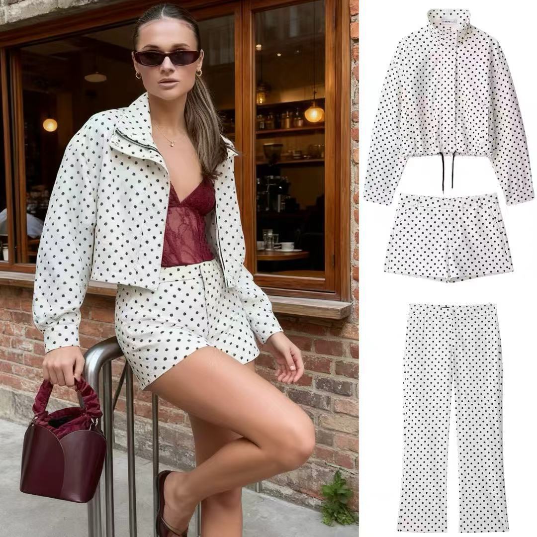 ZA AliExpress's best-selling cross-border European and American women's clothing polka dot jacket, coat and shorts set full figure