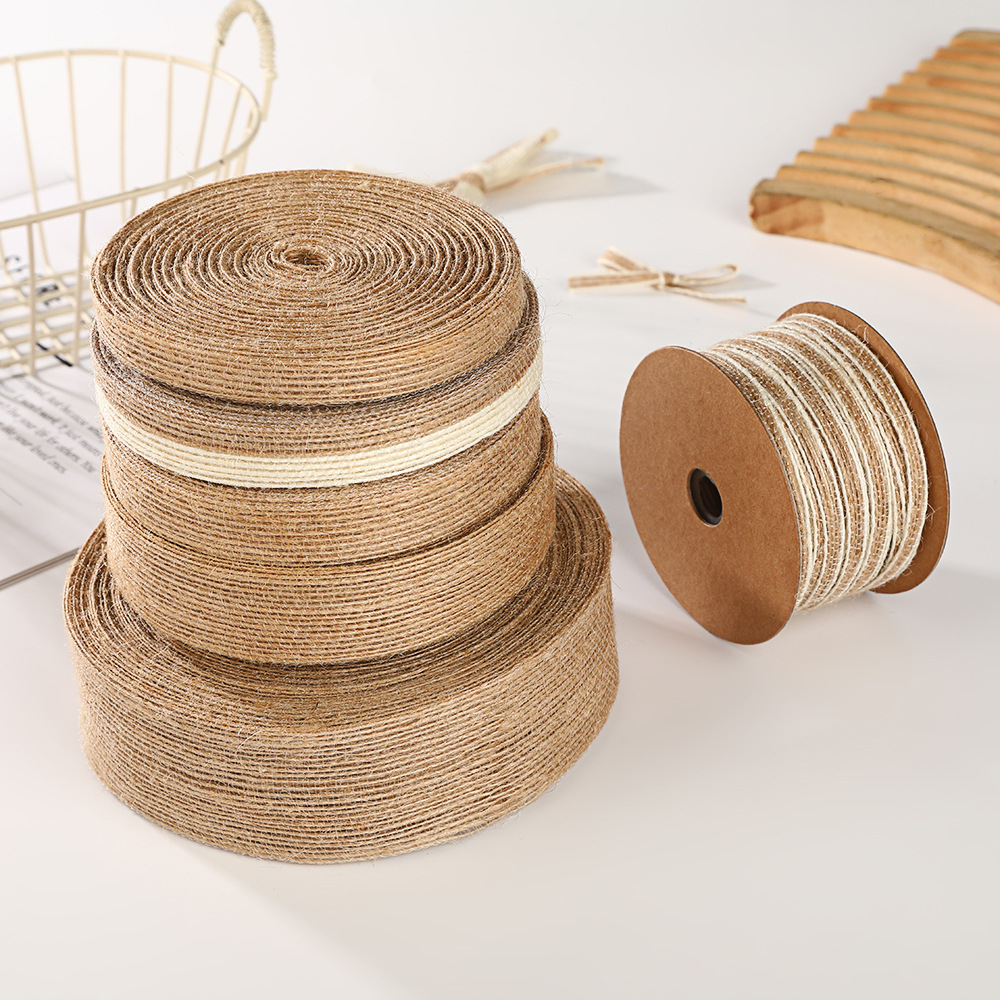 DIY礼盒礼物装饰绑带鱼丝线麻布卷黄亚麻绳丝织带渔线礼品盒打包产品图