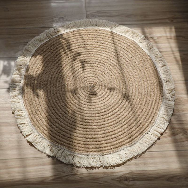 Cuerda de algodón redonda alfombra tejida tejido a mano sala de estar dormitorio baby play alfombra engrosada suave color sólido modelo details Picture