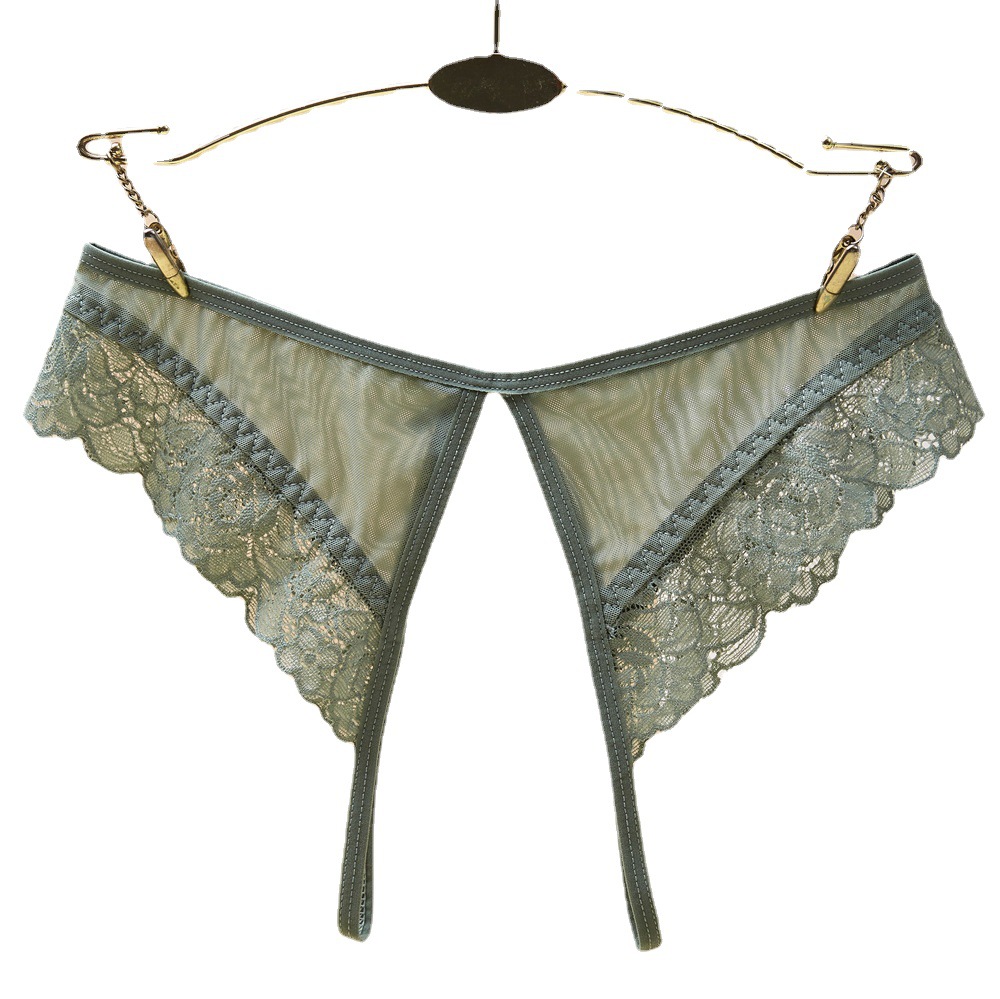 【 Customized 】 Best-selling sexy mesh lace women's underwear with bow and sexy open-crotch triangle pants Item Picture