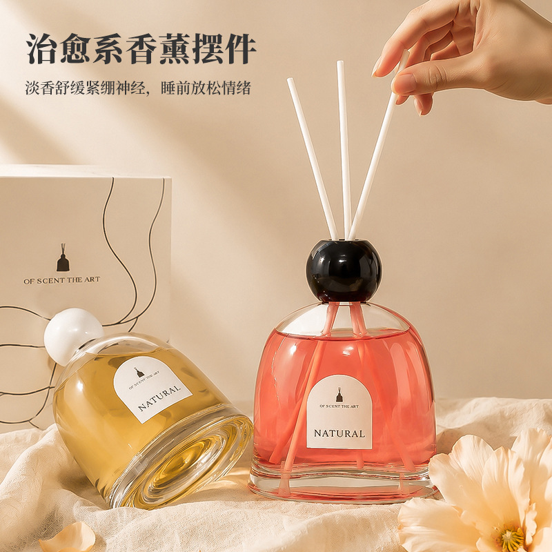 Macaron ins colored transparent glass flameless aroma diffuser for home use with rattan for indoor long-lasting odor removal details Picture