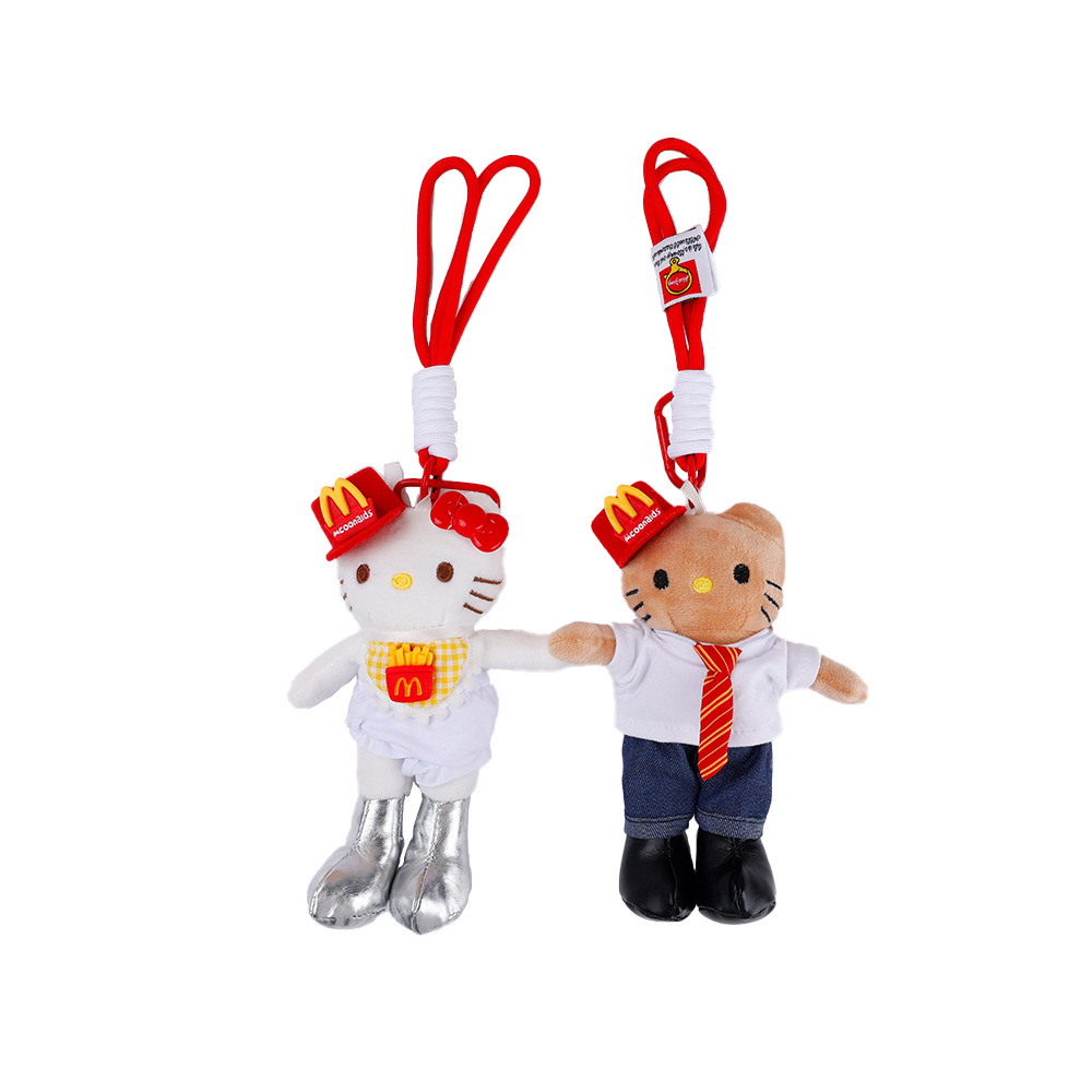 可爱长腿Kitty毛绒公仔挂件kt猫麦当当帽书包挂饰钥匙扣公仔批发白底实物图