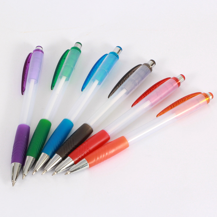 Transparent white rod ballpoint pen electroplated promotional gift Ballpoint pen 557W plastic press ballpoint pen details Picture