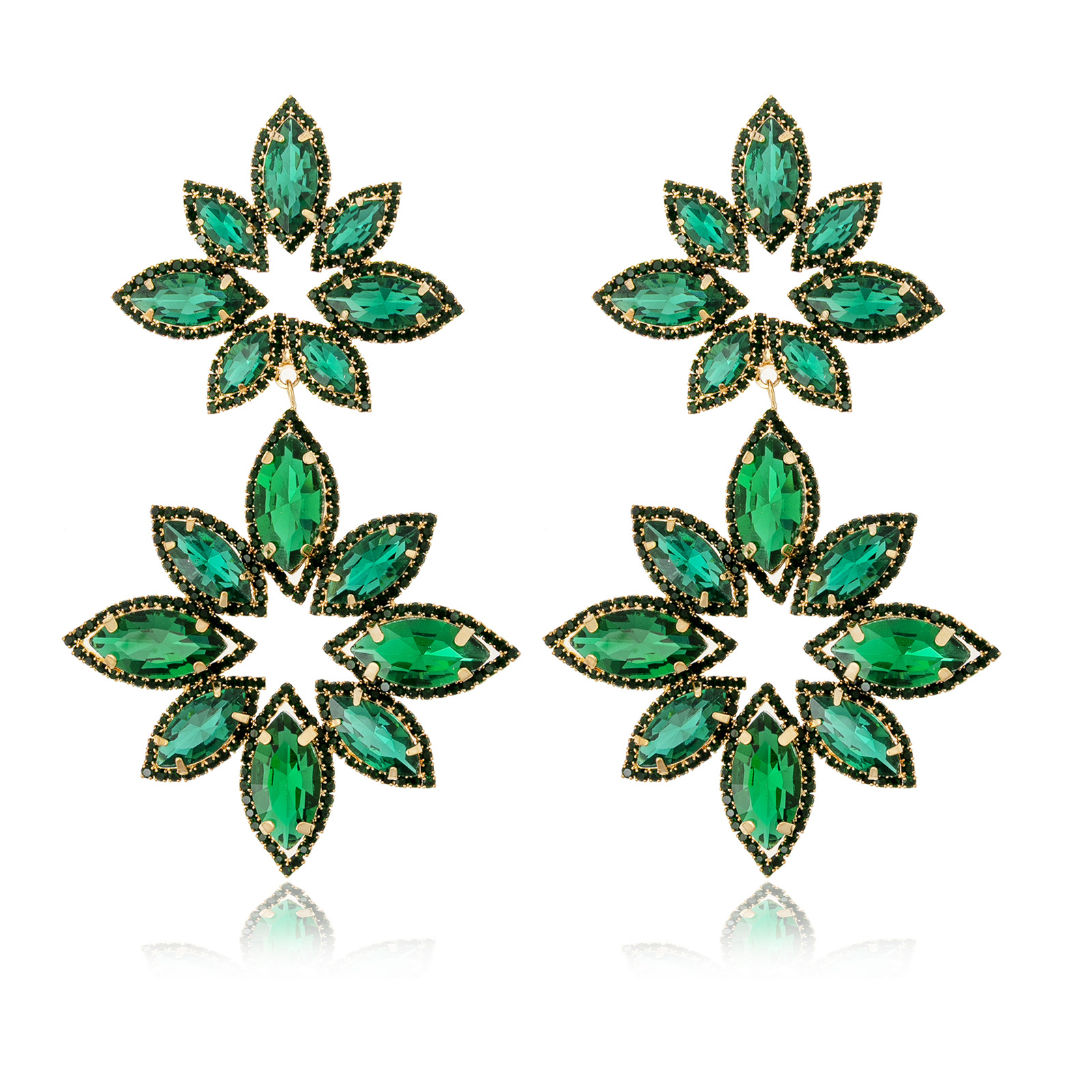 欧美跨境时尚夸张花朵形耳环多彩创意性感潮流镶钻耳饰女Earring