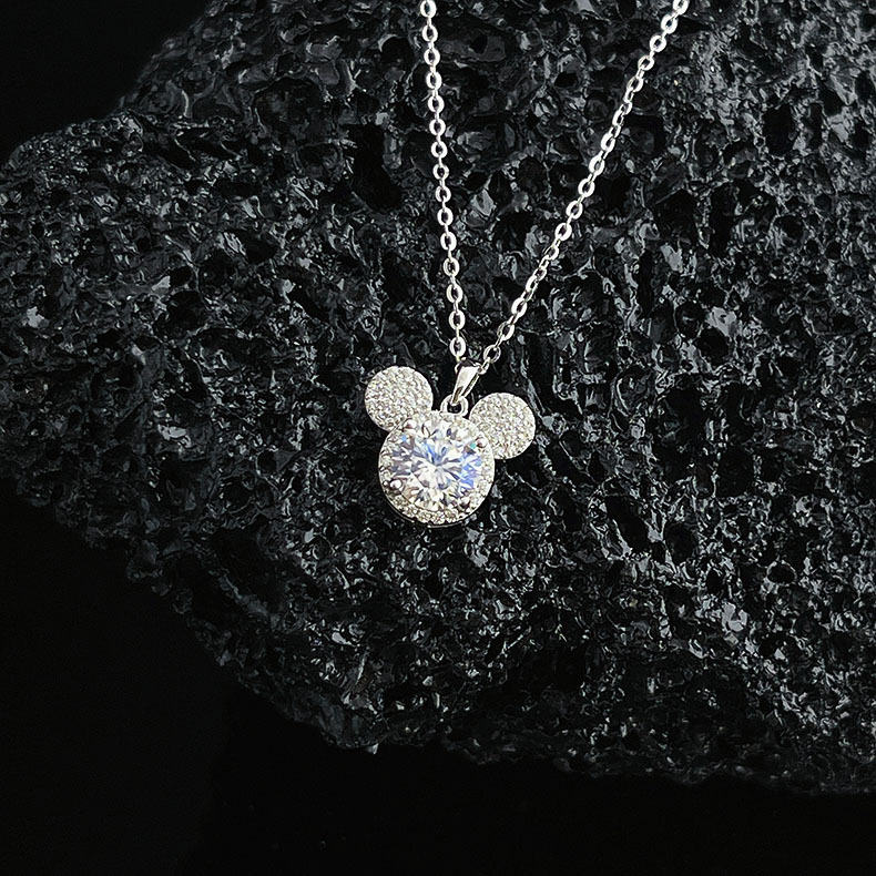 一克拉莫桑石纯银项链批发 纯银首饰 珠宝饰品项链女百搭米奇吊坠