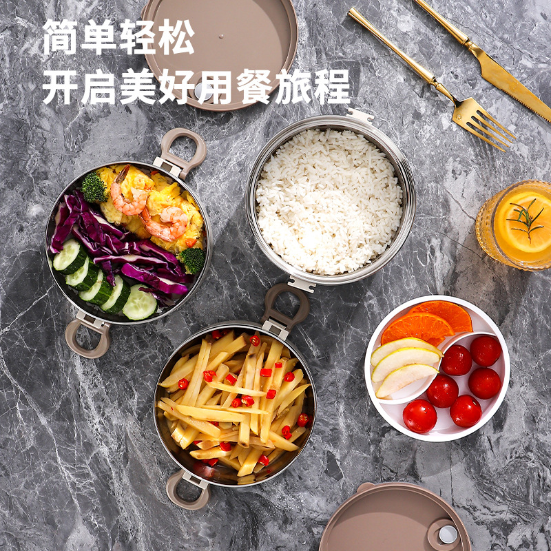 304不锈钢饭盒 密封防漏上班族饭盒便当盒圆形双三层保温桶礼品产品图