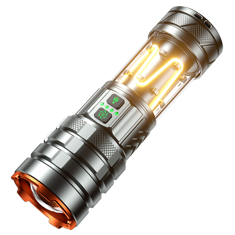 The new cross-border ultra-bright outdoor long-range white laser zoom with breathing function comes with a rechargeable flashlight for camping Item Picture