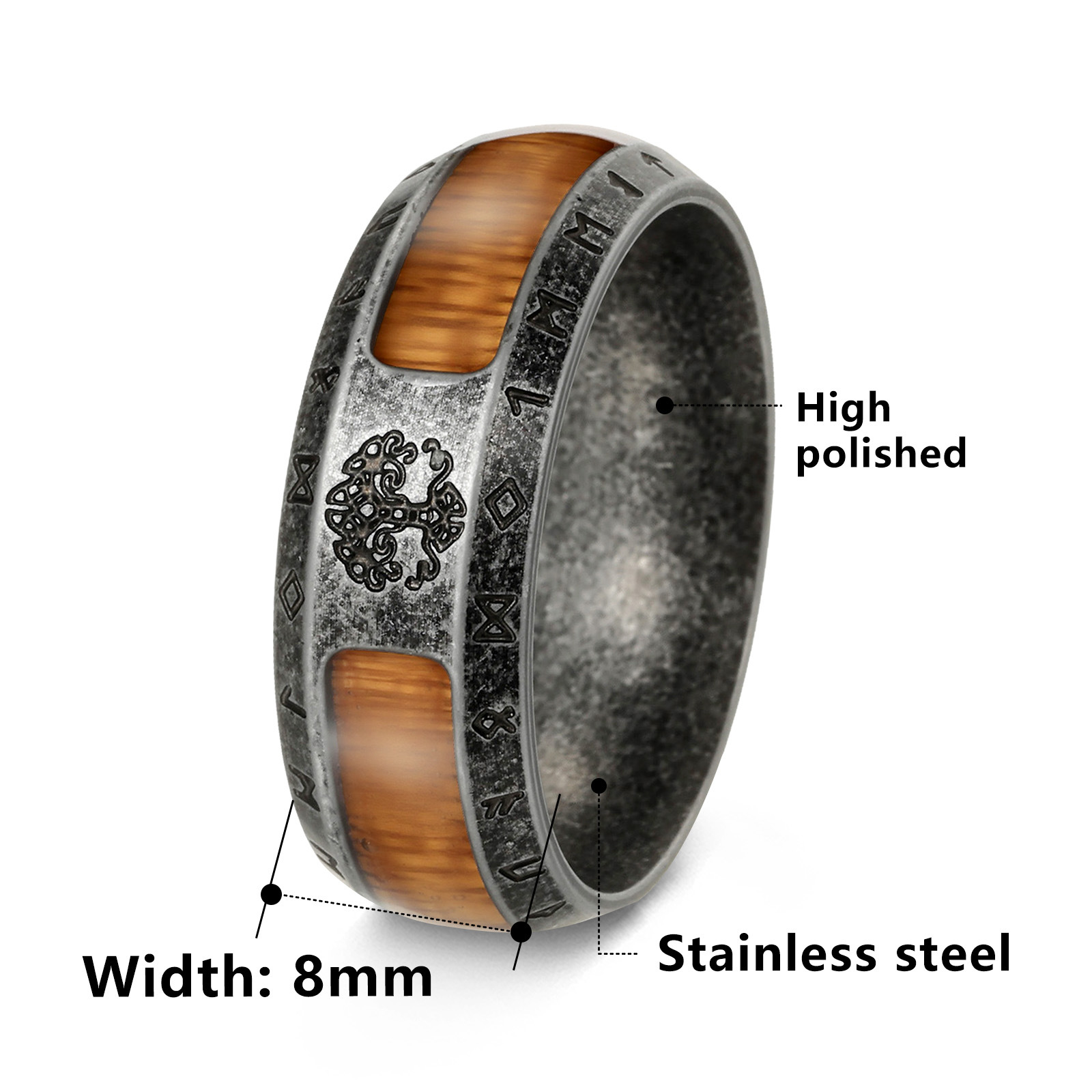 Amazon European and American men's retro ring, Viking Luen word Life tree ring, ring, cross-border accessories Item Picture