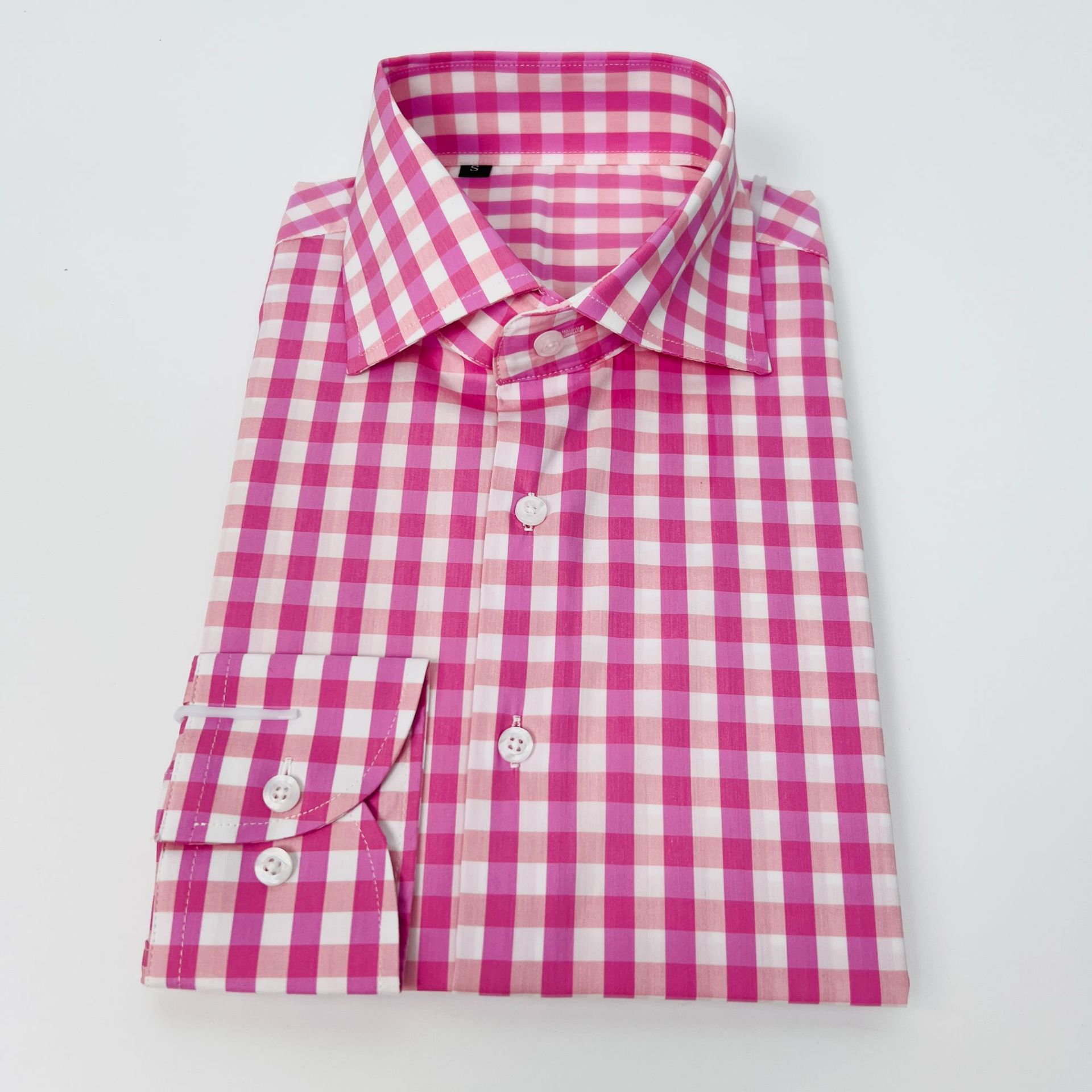 This unisplendour white and pink checkered long-sleeved shirt is casual, fashionable and versatile. The Windsor collar top is a new and elegant pink style Specification image