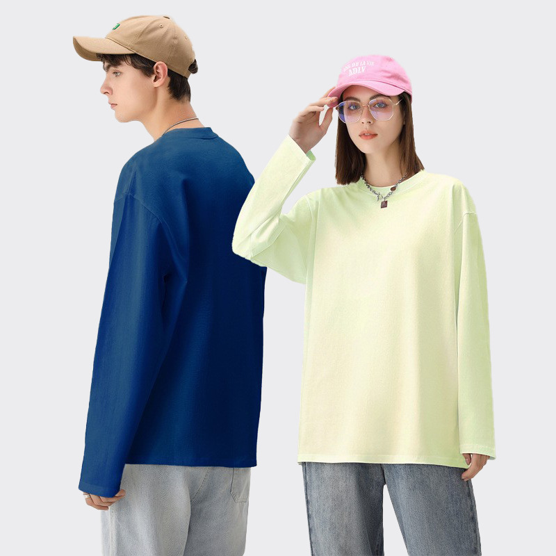 Spring and autumn pure cotton long-sleeved T-shirt for men, 230g combed cotton round-neck long-sleeved pure cotton solid color white for women to wear as a base layer Specification image