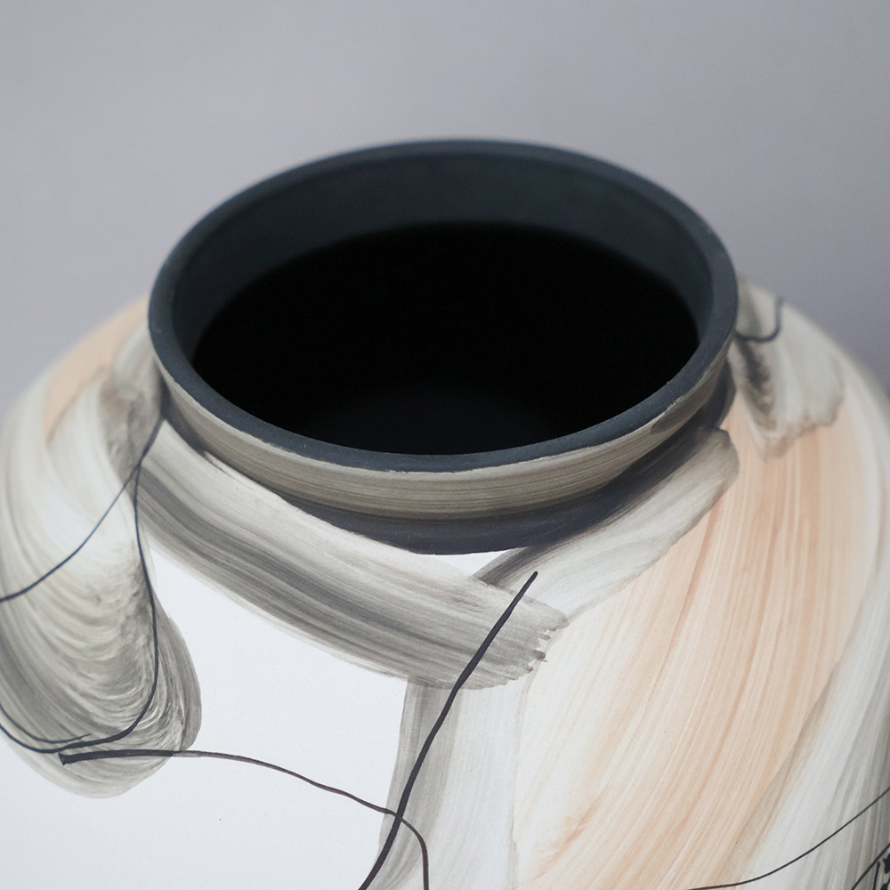 2025 Modern minimalist creative Ceramic vases, hand-painted flower arrangement decorations for the living room, dried flower vases for home decoration, Wabi-sabi style Specification image