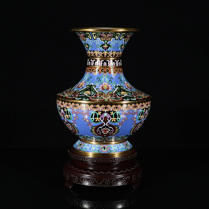 Master's Work (Zhang Xiangdong) Jingtai Blue Vase, Traditional Copper body Cloisonne Enamel 12-inch Huarui Long Vase