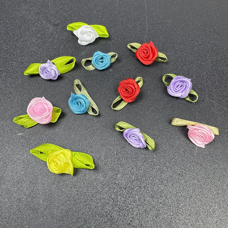 玫瑰花现货绿叶玫瑰手工花朵发饰辅料辅料公仔配饰饰品配件缎带加细节图