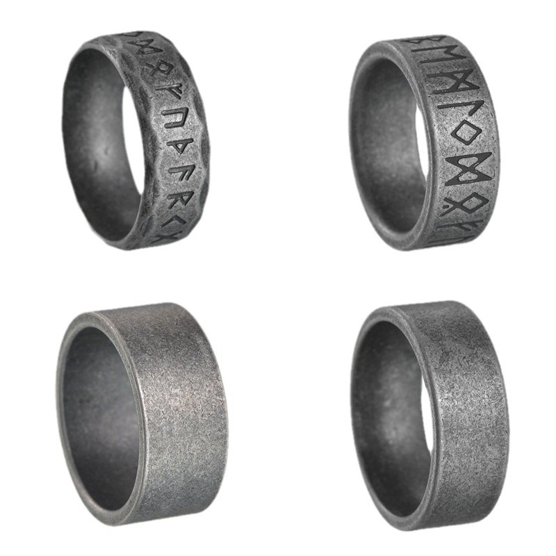 Amazon cross-border best-selling antique silver jewelry from Europe and America, aged men's titanium steel rings, Viking symbol ring bracelets Item Picture