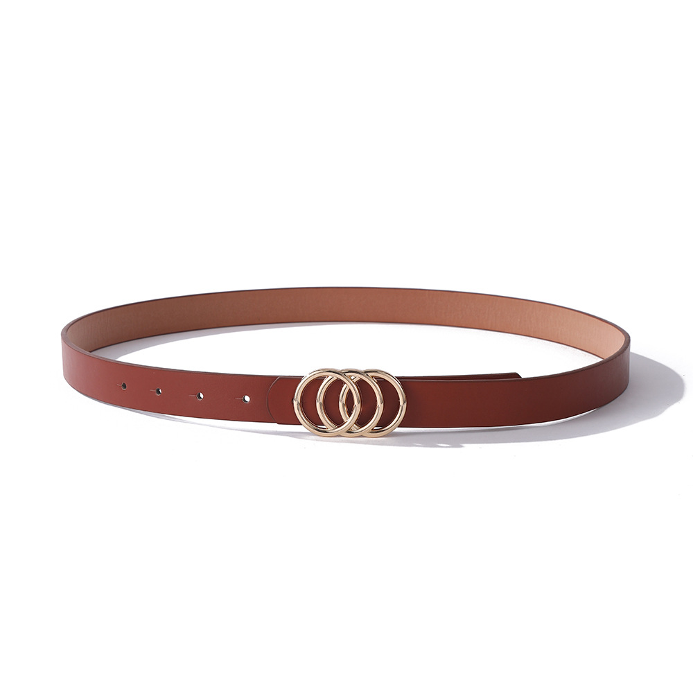New women's three-loop alloy buckle belt, simple and fashionable denim belt, high-end and versatile coat waist chain Item Picture