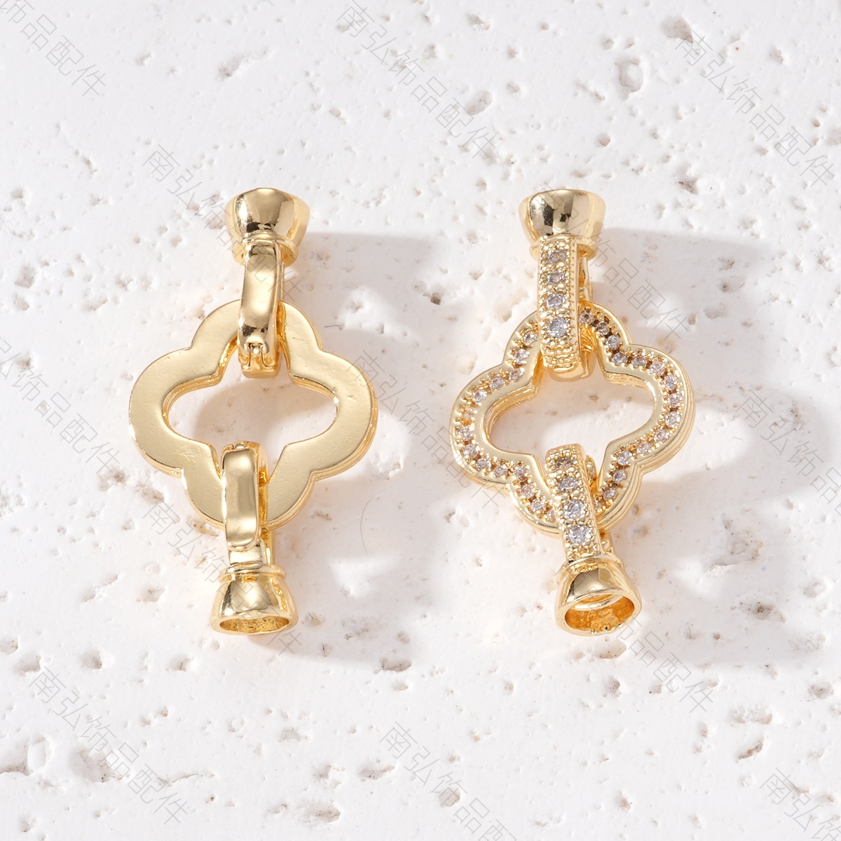 Copper-plated real gold color retention, zirconium-inlaid flower necklace clasp, mother-and-child clasp, high-end pearl pendant, DIY jewelry accessory details Picture