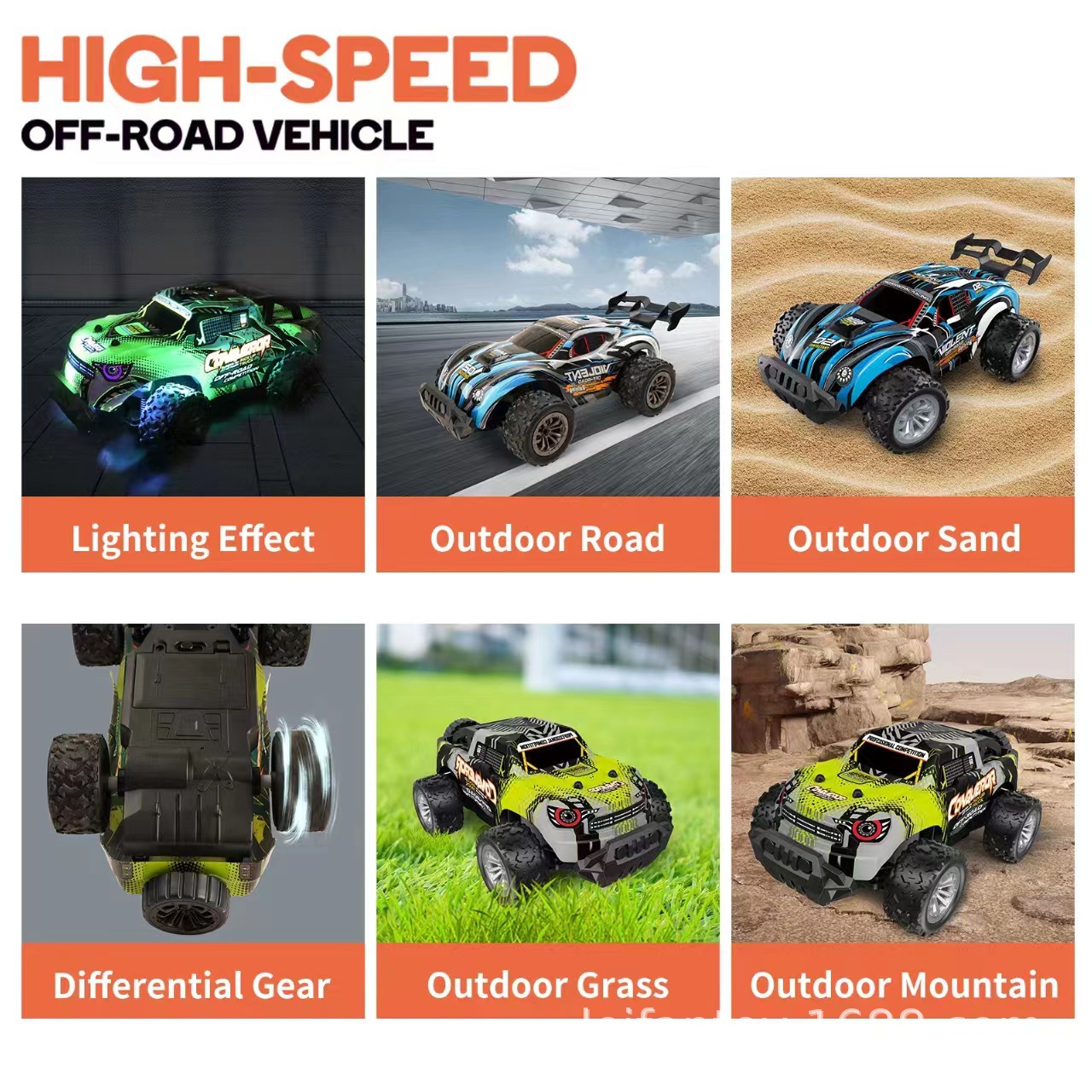 New cross-border 2.4G remote-controlled high-speed racing drifting, climbing, off-road vehicle, luminous and rechargeable children's and boys' toy Specification drawing