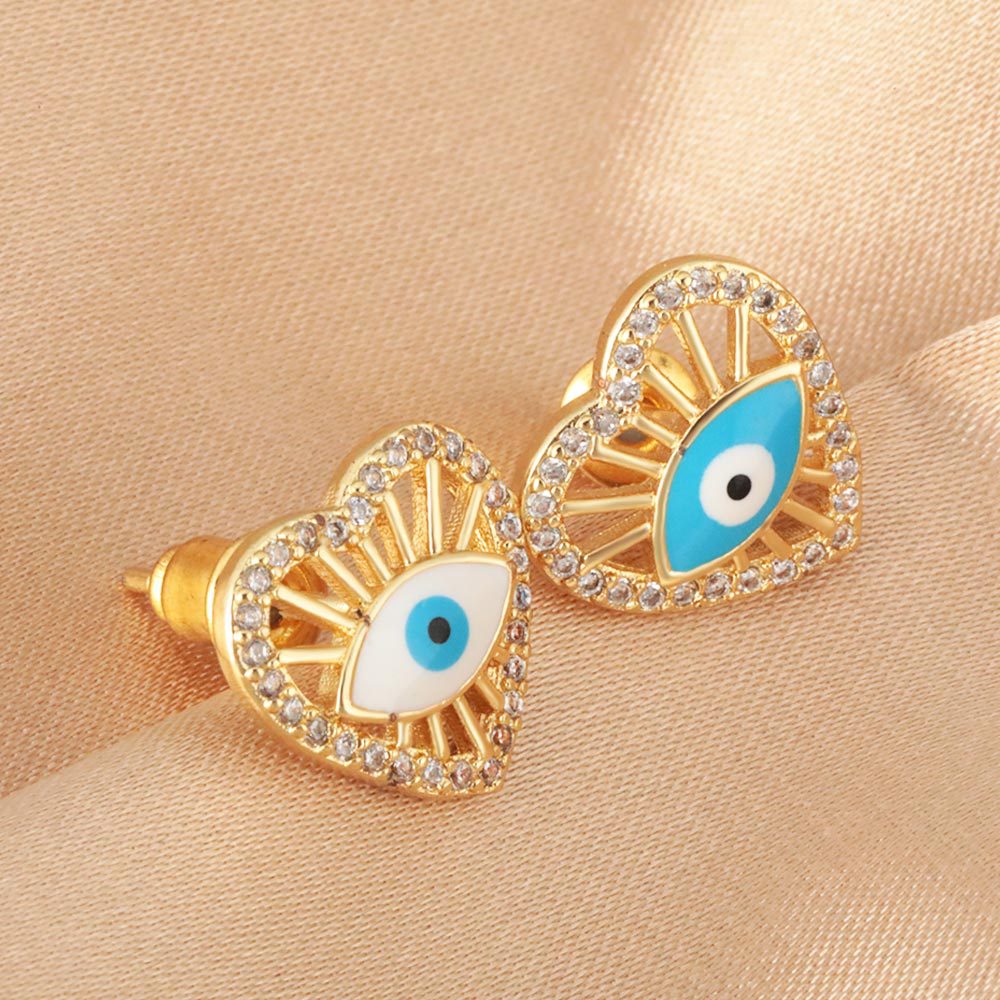 Wholesale of new cross-border Turkish women's geometric heart-shaped oiled Devil's Eye ear stud personalized earrings Specification image